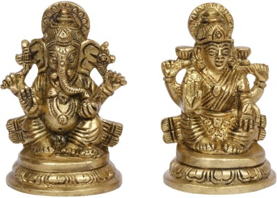 Idolsplace Brass Laxmi Ganesh Idol Set Bhagwan Ganpati Murti Metal Statue 1300gm Decorative Showpiece  -  17 cm(Brass, Gold)