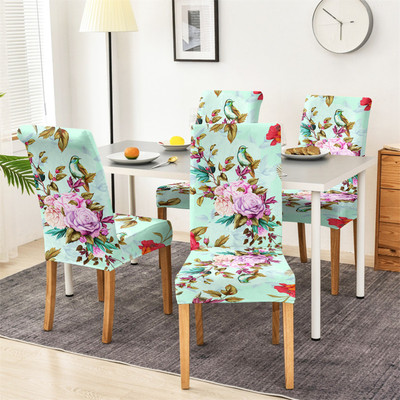 DECORIAN Polycotton 1 Seater Chair Floral Cover(Pack of 4 Sea Green)