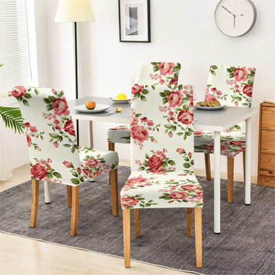DECORIAN Polycotton 1 Seater Chair Floral Cover(Pack of 4 White, Red)