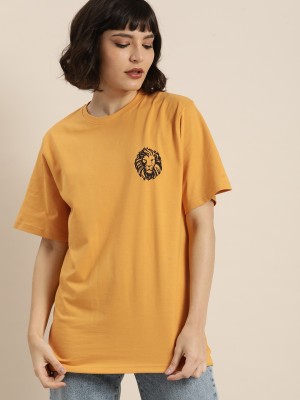 DIFFERENCE OF OPINION Printed Women Round Neck Yellow T-Shirt