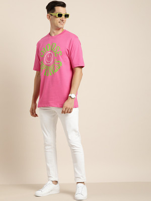 DIFFERENCE OF OPINION Typography Men Round Neck Pink T-Shirt