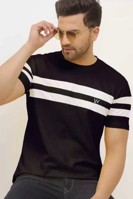 Le Werks Striped Men Round Neck Black T-Shirt