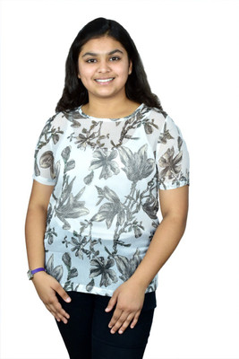 Divine creation Casual Floral Print Women Grey Top