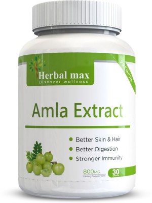 Herbal max Amla Extract for Skin & Hair Care with Stronger Immunity - 30 Veg Caps (Pack Of 1)(30 No)