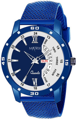 MATRIX DD-102 Elegant Day & Date Blue Dial & Silicone Strap Analog Watch  - For Men