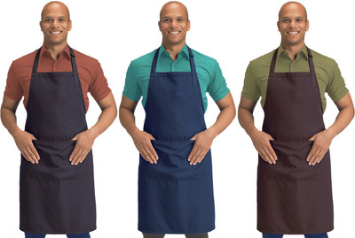 Blackpoll Polyester Home Use Apron - Free Size(Blue, Brown, Grey, Pack of 3)