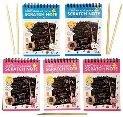 MOREL SCRATCH NOTE DIARY 5 BOOKS - 10 PAGES EACH BOOK MAGIC DOODLE NOTE PAD FOR KIDS