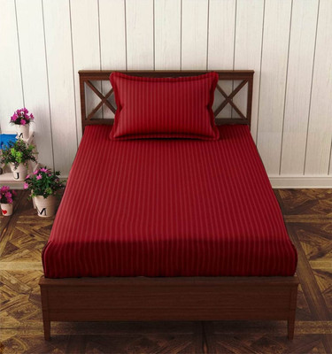 SUHANA FAB 220 TC Satin Single Striped Flat Bedsheet(Pack of 1, Maroon)