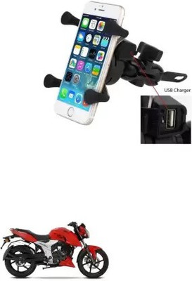 AIRSKY X-Grip Bike Mobile Charger & Phone Holder (5V-2A Black)-TVS Apache RTR 160 4V Bike Mobile Holder(Black)