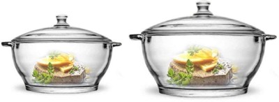 GR8INDIA 1.5 + 2.5 Ltr GLASS CASSEROLE BOROSILICATE GLASS MICROWAVE GLASS SERVING BOWL Pack of 2 Cook and Serve Casserole(1500 ml, 2500 ml)