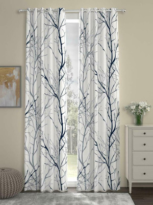 Ever Shine 154 cm (5 ft) Window Polyester Room Darkening Curtain (Pack Of 2)(White, Floral)