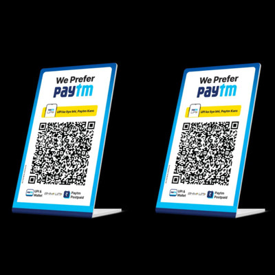 CPI 2 Compartments Acrylic QR Code L Shape Display Stand for Paytm White Bar Code Standee (Pack of 2)(White)