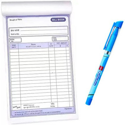 Kshivi Bill Book A5 Cash Memo Ruled 200 Pages 100+100 Leaves With Butterflow Pen Bill Book 02 1-Part Bill Book(200 Sets)
