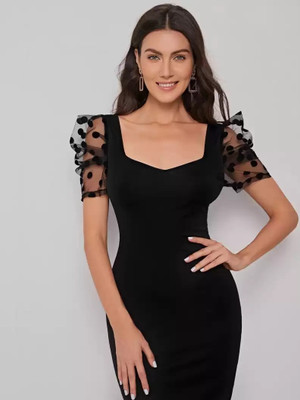IUGA Women Bodycon Black Midi/Calf Length Dress