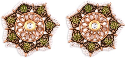 Fida Ethnic Gold Plated Floral Meenakari Kundan Stud Earring for Women Alloy Stud Earring