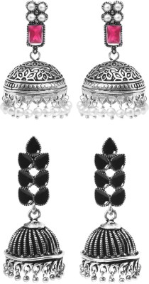 Kairangi Silver Oxidised Traditional Jhumka Chandbali Earrings Beads Brass Jhumki Earring