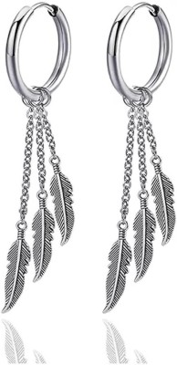 KRYSTALZ Punk Rock Feather Drop Dangle Earrings Huggie Hinged Hoop Earrings,(PACK OF 2PC) Metal Hoop Earring, Drops & Danglers