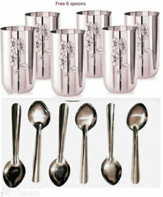 Anmol (Pack of 12) Combo Stainless steel glass spoon set 12pcs Glass Set Water/Juice Glass(300 ml, Steel, Silver)