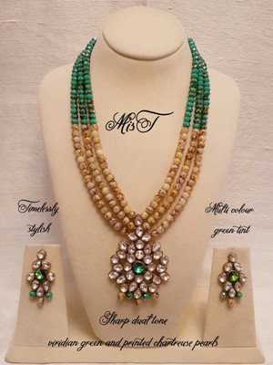 White pearl Alloy Gold-plated Green, Brown Jewellery Set(Pack of 1)