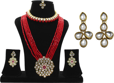Nifty Mother of Pearl, Crystal Gold-plated Red, White Jewellery Set(Pack of 1)