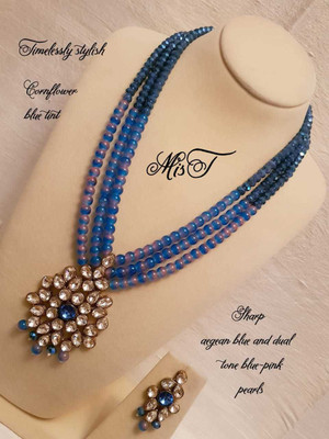 White pearl Alloy Gold-plated Blue, Gold Jewellery Set(Pack of 1)