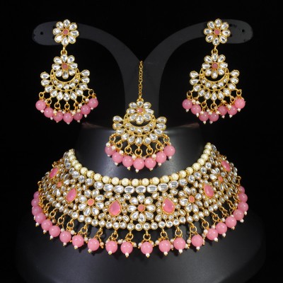 KVDesigns Alloy Gold-plated Pink Jewellery Set(Pack of 1)