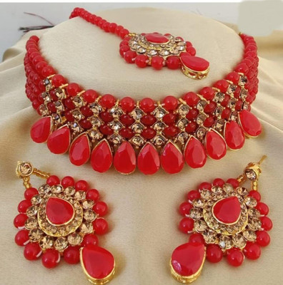 ABHRIK IMITATION Crystal Red, Gold Jewellery Set(Pack of 1)