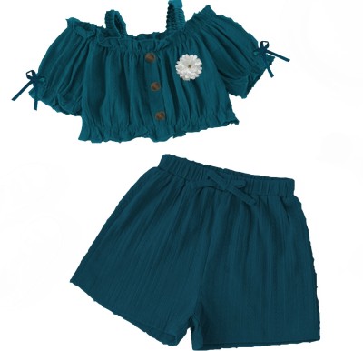 BHOOLKU Baby Girls Party(Festive) Top Shorts(TEAL)