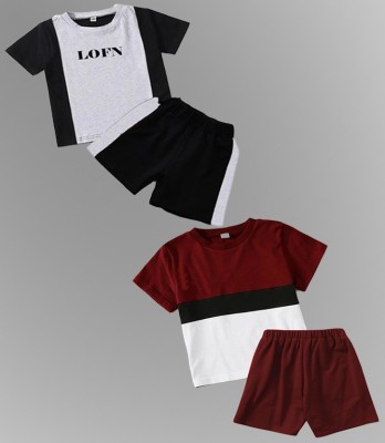 Lofn Baby Boys & Baby Girls Casual T-shirt Shorts(Maroon, Black5percent)