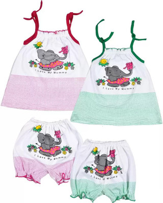 BRAJ SUNDARI Baby Girls Casual Top Shorts(red green)
