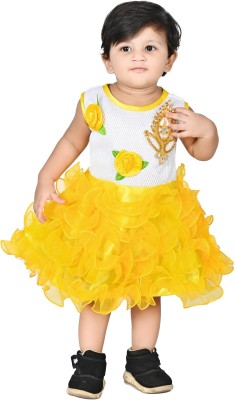 MARUF DRESSES Baby Girls Midi/Knee Length Casual Dress(Yellow, Sleeveless)