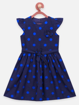 Lilpicks Indi Girls Midi/Knee Length Casual Dress(Blue, Cap Sleeve)