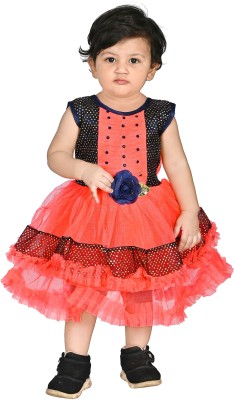 MARUF DRESSES Baby Girls Calf Length Casual Dress(Red, Sleeveless)