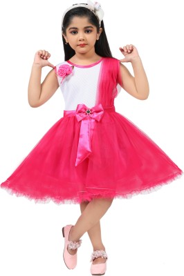 TROSY Indi Girls Midi/Knee Length Party Dress(Pink, Sleeveless)