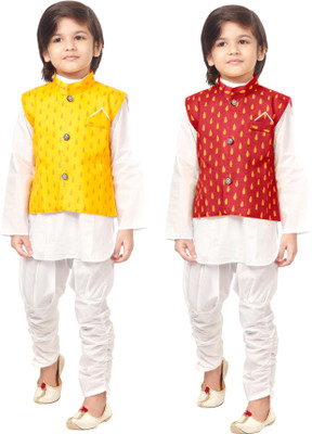 DigiMart Boys Festive & Party Kurta, Waistcoat and Pyjama Set(Multicolor Pack of 2)