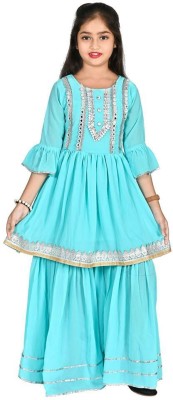 AL BAYDAR FASHION Girls Festive & Party Kurta and Palazzo Set(Blue Pack of 1)