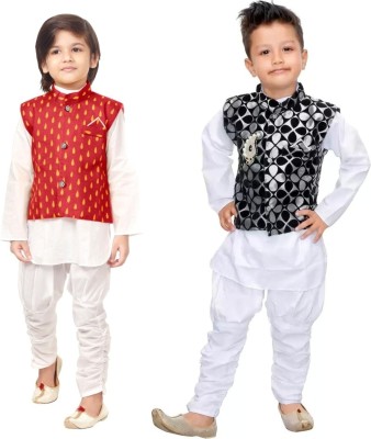 DigiMart Boys Festive & Party Kurta, Waistcoat and Pyjama Set(Multicolor Pack of 2)