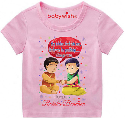 Babywish Boys & Girls Typography, Printed Polycotton Regular T Shirt(Multicolor, Pack of 1)