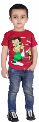 stylestorm Boys Printed Pure Cotton Regular T Shirt(Red, Pack of 1)