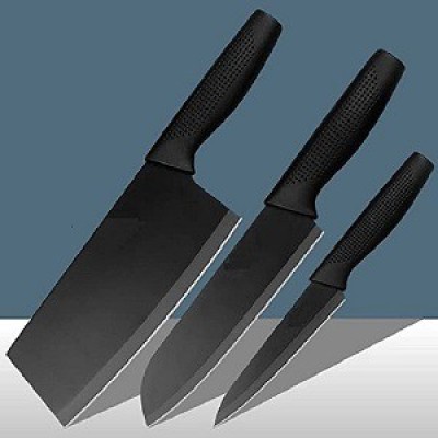 Lellow 3 Pc Stainless Steel Knife Set German Black Stainless Steel Set of 3 Ultra Edge Knife Butcher Pairing Vegetable