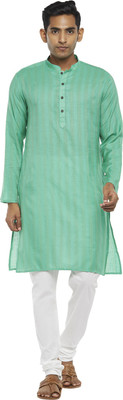 Indus Route by Pantaloons Men Self Design Straight Kurta(Green)