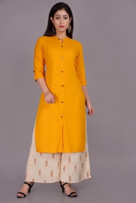 SHIV TEXTILE Women Solid Straight Kurta(Yellow)