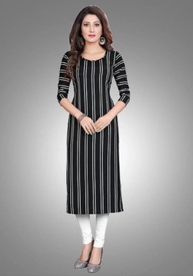 HI FI NX Women Striped A-line Kurta(Black)