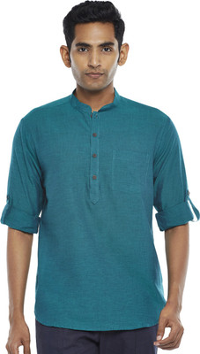 Indus Route by Pantaloons Men Solid Straight Kurta(Blue)