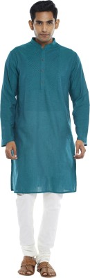 Indus Route by Pantaloons Men Embroidered Straight Kurta(Blue)