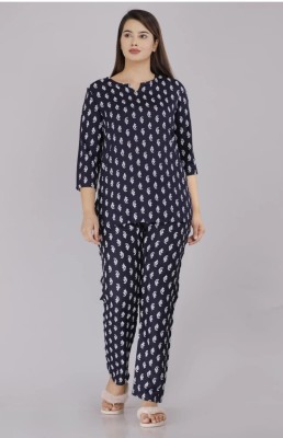 Royal Collections Women Printed Blue Top & Pyjama Set