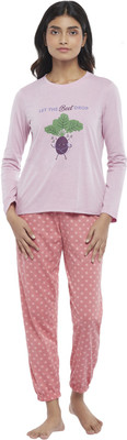 Dreamz by Pantaloons Women Printed Pink Top & Pyjama Set