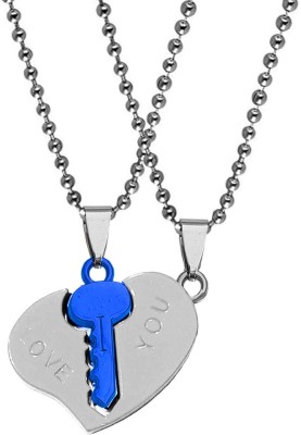 M Men Style Valentine Gift Matching Puzzle Lock And Key Couple Heart Rhodium Zinc, Metal Pendant Set