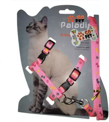 Pet Guard Adjustable Nylon Harness Strap Collar with Leash Set Small Pet Cat Harness & Leash(Small, Pink)