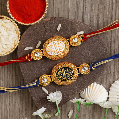 Anil Rakhi Designer D1246 Assorted Rakhi  Set(2 N Rakhi, 1 Roli Chawal)